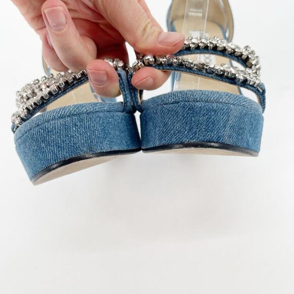 Jimmy Choo Blue Denim Bing 120 Crystal Embellished Wedge Sandal size IT 39 - Picture 8 of 15